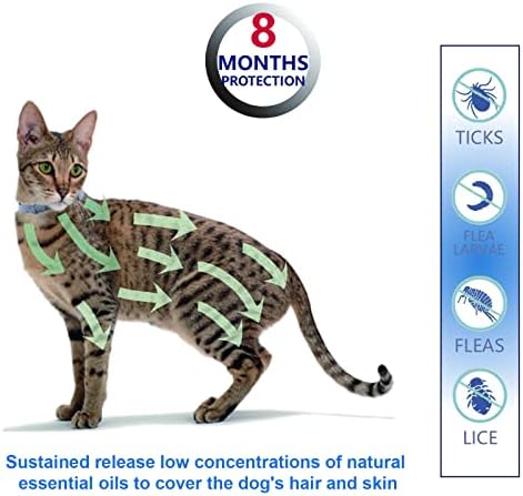 Fipukin Natural & amp; sigurna ogrlica protiv buva i krpelja za mačke, zaštita od 8 mjeseci, vodootporan, 13,8