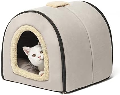 Prenosiva kuća za mačke, natkriveni krevet za mačke Samozagrijavajući 2 u 10, sklopiva pećinska kuća u zatvorenom prostoru sa udobnim krevetom, kreveti za mačke za unutrašnje mačke na otvorenom, sa jastučićem koji se može prati
