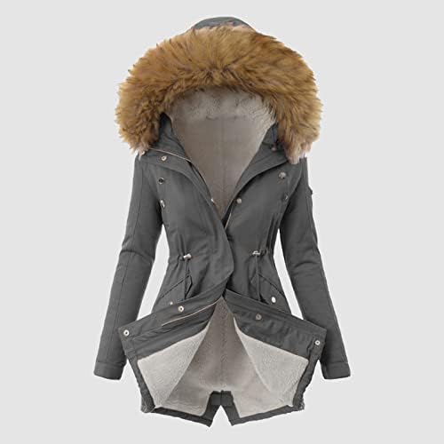 SNKSDGM WOMENS zima 2022. Modna rastana jakna odjeća s krznenom kapuljačom debela topla runo Podijeljena vojna skala