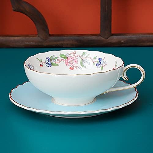 Fanquare cvjetni porculan čaj i tanjur, šalica za kavu s ružičastom cvijećem, plava popodnevna čajna čaša sa zlatnim oblogom