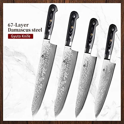 4 Veličina mesa Gyuto VG10 67 Sloj Damask čelik Kuhinjski mesar Rezanje hrane Povrće Chef Set Kuhinjski blok setovi