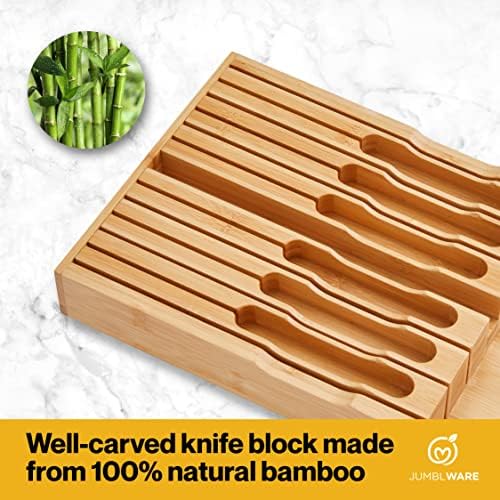 JumblWare bambus u ladici nož blok drveni Organizator & amp; držač za pribor za jelo umetak za unutrašnju ladicu, ormar ili šalter univerzalni pristanište odgovara 16 noževi za odreske & oštrilica odličan kuhinjski Gadget poklon