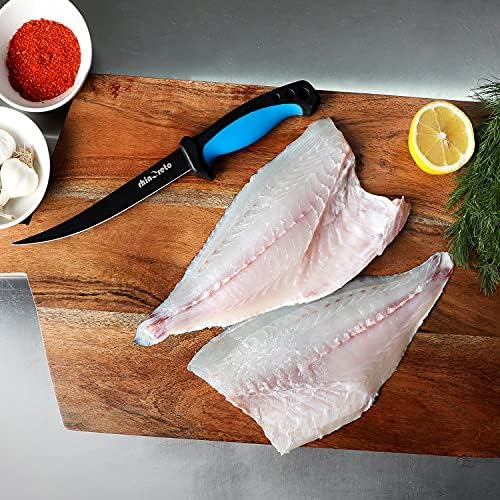 Rhinoreto nož za filete ribe i Set noža za pecanje sa omotačem i alatom za oštrenje. Filet nož za ribu i nož za otkoštavanje za rezanje mesa.