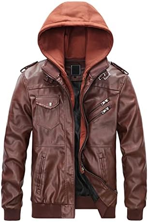 Maiyifu-GJ Muška motociklistička jakna od umjetne kože sa uklonjivom kapuljačom Vintage PU Koža Casual Zip up Bomber Hoodie Jacket