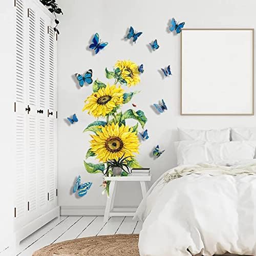 3D suncokretove zidne naljepnice, 12pcs plavi leptiri zidne naljepnice Leptir ukras za dječju
