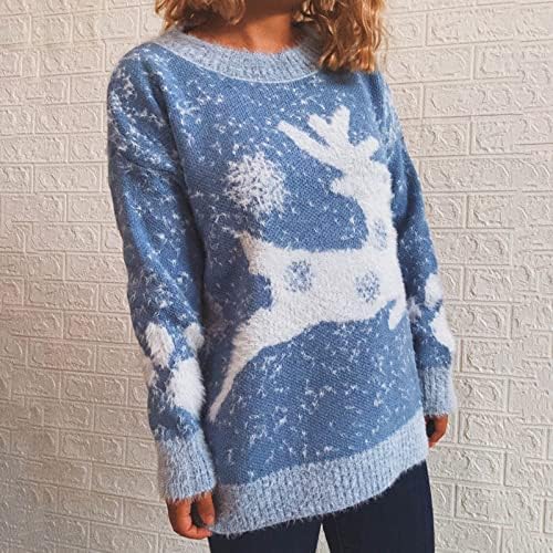 Božićni džemper za žene Ležerne prilike dugih rukava Comfy Fawn Print Dukseri Dame Slatke smiješne pograde
