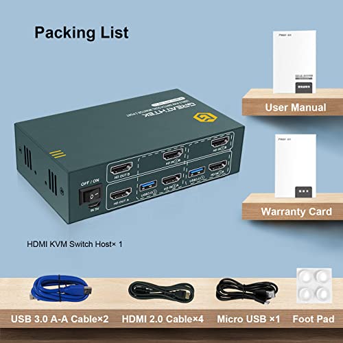 USB 3.0 HDMI KVM prekidač dvostruki Monitor 2 Port, KVM prekidač 2 monitora 2 računara 4K@60Hz, USB 3.0,