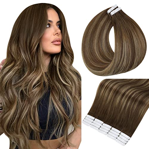Full Shine Tape in Hair Extensions Human Hair 18 Inch Tape in Brown Hair Extensions Color 4/24/4 50 Gram 20 kom Balayage Tape in Extensions