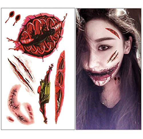 30 listova 3d zombi ožiljak tetovaže lažni ožiljci krvavi kostim šminka Halloween ukras horor