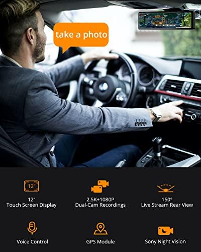 Akaso ogledalo Dash Cam 2K - 12 '' Prednji i stražnji pogled Ogledalo za automobile sa sigurnosnim kopijama