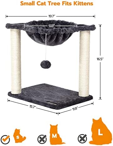 HOOBRO Cat Tree Tower za zatvorene mačke, mali namještaj za kućne ljubimce za mačke plišana meka viseća korpa smuđ viseća mreža, sa sisalom potpuno prekrivenim stubovima za grebanje, udobna platforma za odmor, plišane igračke GY08SCT03