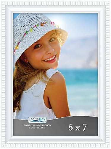 ICona Bay 5x7 bijeli okvir za slike Lijepo detaljno oblikovanje, savremeni okvir okvira za slike, zidni ili stolni top, prikupljanje inspiracije