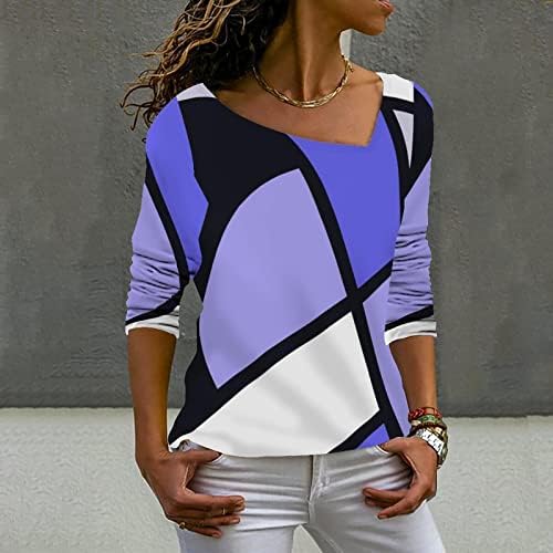 AKOLLSPPNSY Business Casual vrhovi za žene Nepravilne boje kvadratnih majica s dugim rukavima Ležerne ljetne bluze za žene