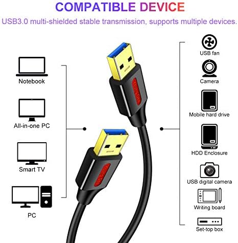Yeung Qee USB 3.0 a za muški kabl 1 FT, USB na USB kabl Tip A muški na muški kabl USB 3.0 dvostruki