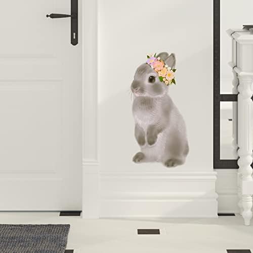 Royolam sivi zec sa cvijećem Zidna naljepnica Zidne naljepnice za životinje Zidne naljepnice Izmjenjivo