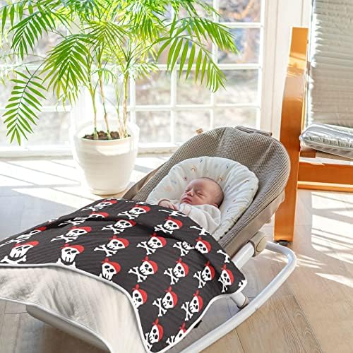 Swaddle pokrivač gusarska lubanja crna pamučna pokrivač za dojenčad, primanje pokrivača, lagana mekana prekrivačica