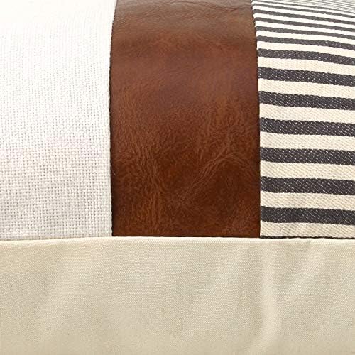 cygnus Set od 2 seoske kuće Decor Stripe Patchwork posteljine navlake za jastuke, moderne Tan umjetne kože akcentne navlake za jastuke 18x18 inča, siva