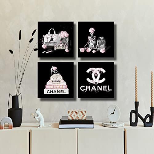 Meetdeceny crno-bijela zidna Umjetnost / Pink Book Pictures dekor sobe za tinejdžerke / ženske torbe parfemski zidni dekor za dnevni boravak / modno platno umjetničko djelo veličine 10 x 10 x 4 komada