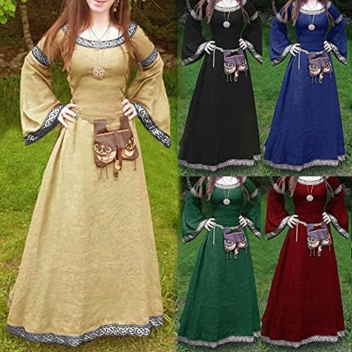 TIMIFIS Vintage haljina za žene Srednjovjekovna haljina s dugim rukavima Renaissance Cosplay maxi haljina od pune boje