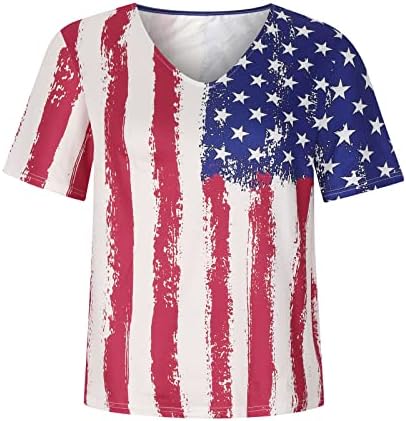 Ženska bluza Boja blok Američka zastava Labavi fit prevelizirani bluze, majica s kratkim rukavima V rect Spandex Brunch bluza