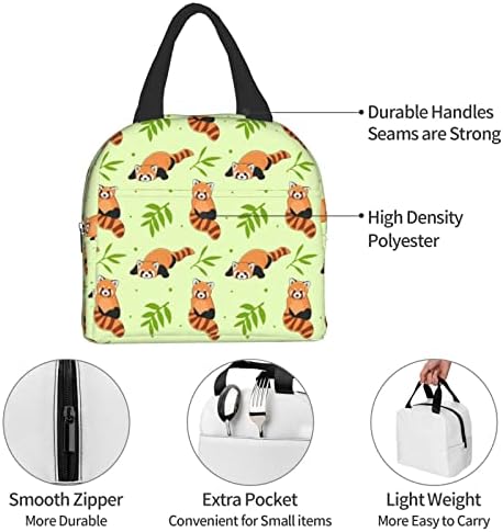 Rqzwdq Crvena Panda Leave Tree torba za ručak za višekratnu upotrebu izolovana torba za ručak sa ručkom za