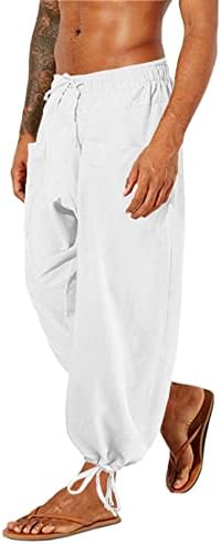 Gafeng Muške posteljine posteljine nacrtaju labavi fit elastični struk casual obrezane hlače Yoga harem pantalone