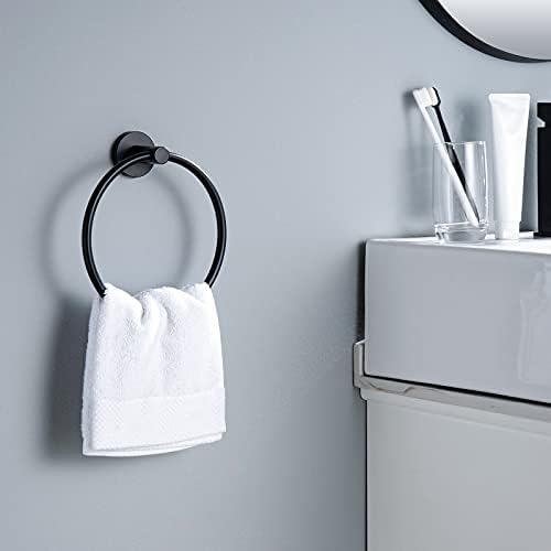 KES crni toaletni držač za papir sa mramornim bazom i ručničkim prstenom za kupatilo SUS304 nehrđajući čelik, Bph285S1-BK + A2180DG-BK