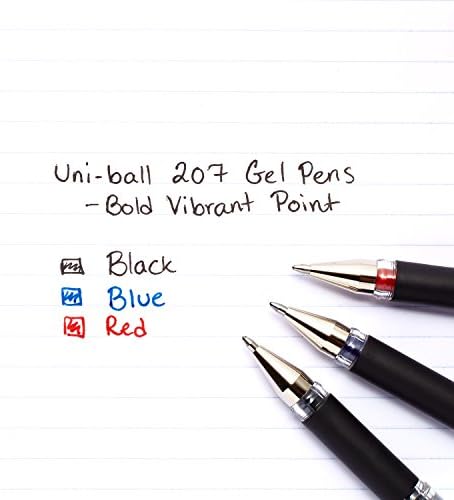 Uni-lopta 207 udarna gel olovke Bold Point, 1,0 mm, crna, 12 paketa i uni-lopta 207 udara RT gel