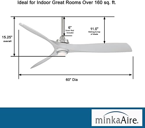 MINKA-AIRE F853L-BN/SL avijacijski 60-inčni Stropni ventilator sa LED svjetlom i DC motorom od brušenog nikla i srebrnih oštrica