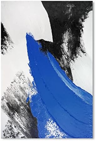 YPY plava apstraktna platnena zidna Umjetnost: moderna minimalistička crno-bijela slika ručno rađeni teksturirani Poster za ulje za dnevni boravak spavaća soba kupatilo ured Kućni zidni dekor 24x36