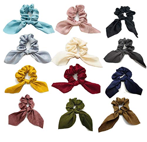 12 paketa Bow Scrunchies za kosu meke satenske svilene kravate za kosu Scrunchy elegantna elastična kosa slatka Scrunchies 12 čvrste boje za žene djevojke