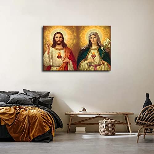 Sveto srce Isusa i besprijekorno srce Isusa Katolička slika plakata religiozno platno štampani umjetnik Krista zida dnevni boravak dekoracija spavaće sobe Mural