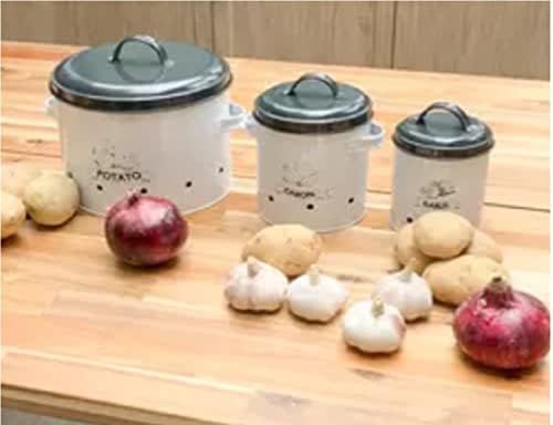 Kanisteri za skladištenje belog luka od krompira set od 3, posude za kanistere za krompir, luk i beli luk-Belo
