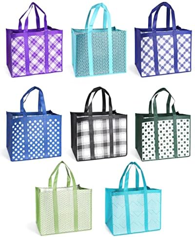 8kom torbe za višekratnu upotrebu, šivanje velikih torbi za kupovinu za teške uslove rada sa dugim čvrstim ručkama, sklopive vodootporne netkane torbe, sklopive torbe za velike količine za kupovinu i piknik, 16,1 × 13 × 10,2 inča
