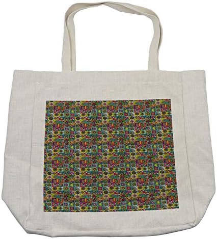 Ambesonne Abstract torba za kupovinu, karirani kvadrati u stilu mreže sa šarenim crtežima cvijeća