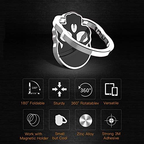 Homedge Držač prstena za lobanju za mobilni telefon, Set od 3 pakovanja podesivog držača prstena za prst od 360 stepeni, pogodan za magnetni nosač za nosač za mobilni telefon-Crna + Bijela+crvena