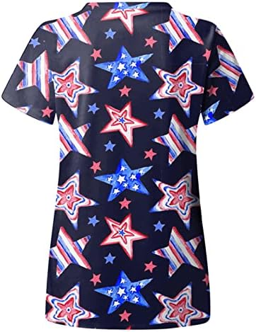 Četvrta majica za žene za žene USA zastava Ljeto kratkih rukava V izrez sa 2 džepa Bluze za odmor casual radne odjeće