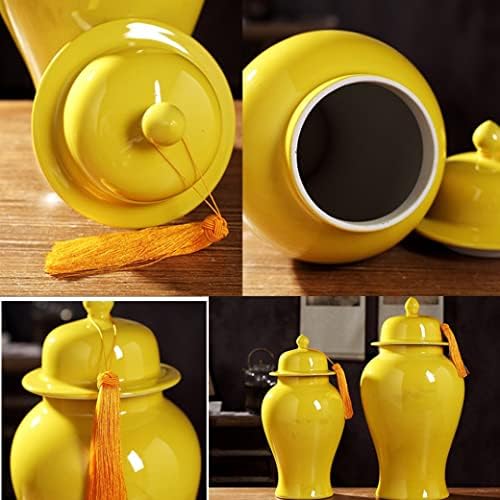 Keramičke staklenke, čaj teglica, kišni stil Skladišta, žuti keramički vaze đumbir sa poklopcem za kućni dekor, antički hram jar vaza tradicionalni kineski porculanski sušeni cvjetni vaze za življenje R