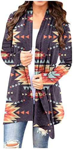 Božićni MIDI Cardigan ženski prednji otvoreni šal Tunički vrhovi vintage etničke ispisane jakna s dugim rukavima