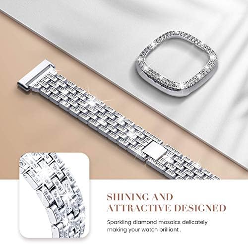 Goton kompatibilan za Fitbit Versa 3 bend i slučaj, žene Bling dijamant cigle dizajn zamjena traka narukvica