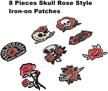 8pcs lobanja ruža stila Iron-on Vintage vez ukrasni zakrpe vruće rastopile ljepljive naljepnice za diy, traperice,