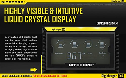 Nitecore Nitecore-D4 + Car-adapter Bundle Nitecore D4 punjač sa integriranim LCD pločama jasno prikazuje