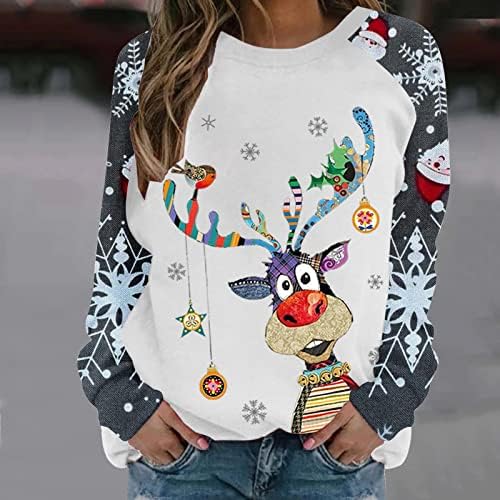 Ružni džemper božićne žene smiješne slatke jelena grafička grafika Crewneck božićne duksere boje dugih rukava ljepljive majice