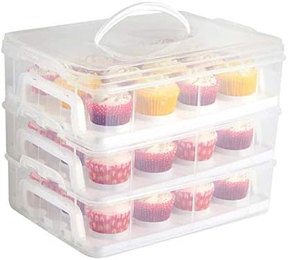 ZOAJU plastični nosač kolačića, 3-slojni Prijenosni Kontejner za čuvanje do 36 kolačića ili 3 velike torte