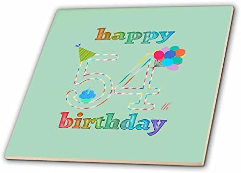 3drose sretan 54. rođendan, Cupcake sa svijećom, baloni, šešir, šareni-pločice