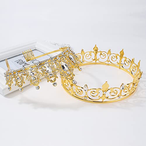 Aoprie King & Kraljica Artemis Tiara i kruna za žene muškarci Crystal Hair Accessories za vjenčanje