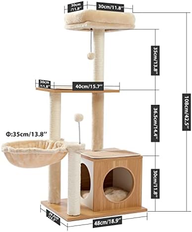 FZZDP Cat Tree drveni višeslojni mačji strugač Tower Nest Cat penjački okvir udoban Condos verzija viseći Bal