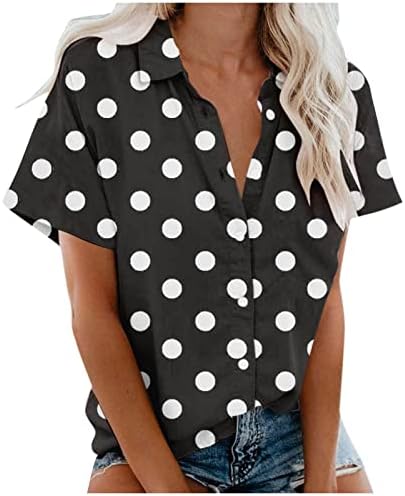 Ženski ljetni vrhovi modni casual kratkih rukava polka tačkice za ispis tastera rever majica top