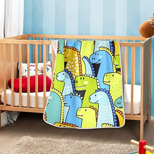 Swiddle pokrivane popunite dinosauruse pamučna pokrivačica za dojenčad, primanje pokrivača, lagane mekane prekrivač za krevetiće, kolica, rabljevine, 30x40 u, plavoj boji