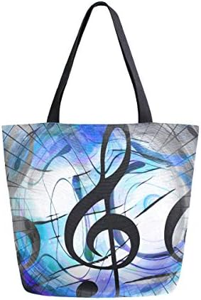 Alaza Music Notes and Clef in Space with Stars Canvas Tote Bag Top Handle torbice velike torbe za višekratnu